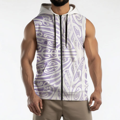 Purple New Zealand Puhoro Maori Tattoo Sleeveless Zip Hoodie