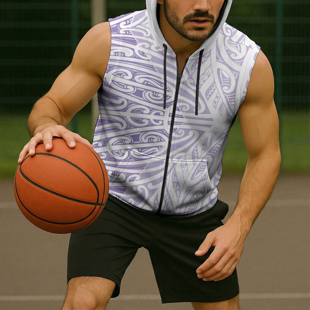 Purple New Zealand Puhoro Maori Tattoo Sleeveless Zip Hoodie