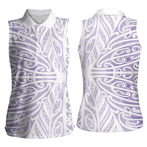 Purple New Zealand Puhoro Maori Tattoo Women Sleeveless Polo Shirt