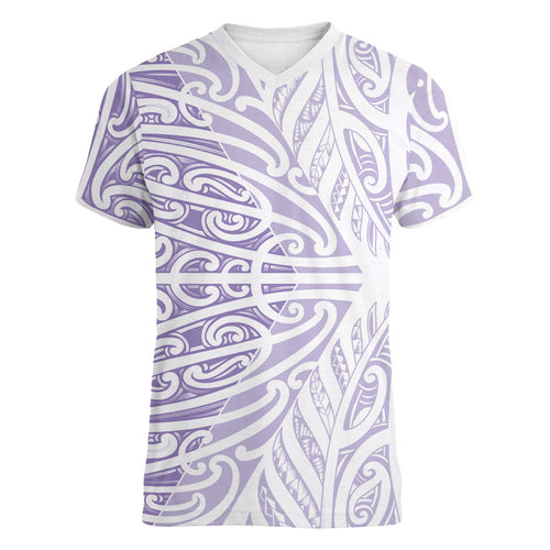 Purple New Zealand Puhoro Maori Tattoo Women V-Neck T-Shirt