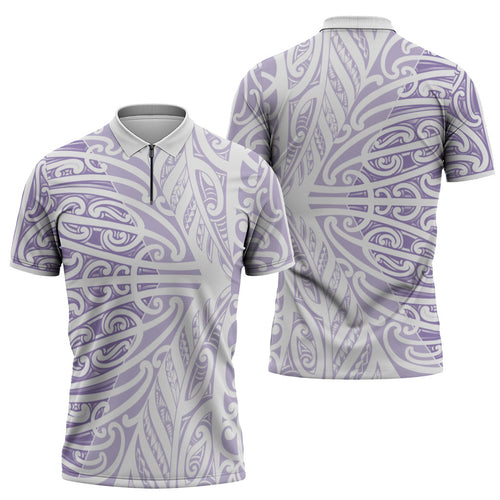 Purple New Zealand Puhoro Maori Tattoo Zipper Polo Shirt