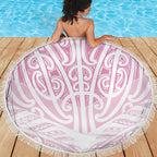 Pink New Zealand Puhoro Maori Tattoo Beach Blanket