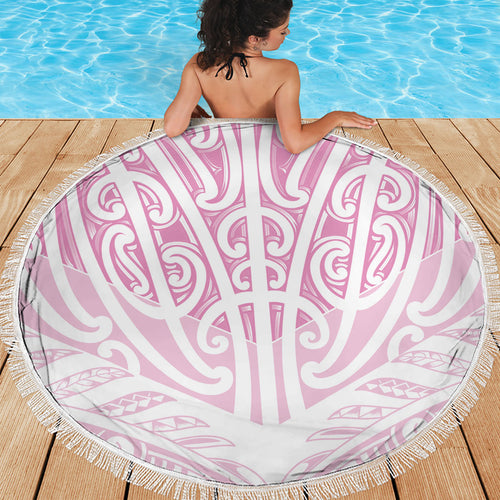 Pink New Zealand Puhoro Maori Tattoo Beach Blanket