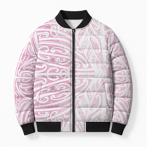 Pink New Zealand Puhoro Maori Tattoo Bomber Puffer Jacket