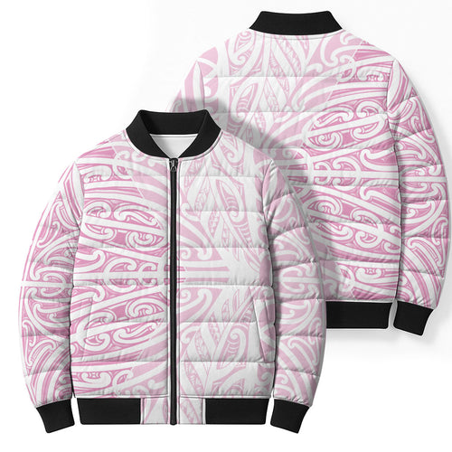 Pink New Zealand Puhoro Maori Tattoo Bomber Puffer Jacket