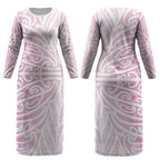 Pink New Zealand Puhoro Maori Tattoo Couples Matching Long Sleeve Bodycon Dress and Hawaiian Shirt LT14