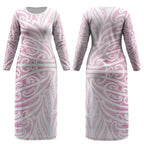 Pink New Zealand Puhoro Maori Tattoo Couples Matching Long Sleeve Bodycon Dress and Long Sleeve Button Shirt LT14
