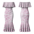 Pink New Zealand Puhoro Maori Tattoo Couples Matching Mermaid Dress and Hawaiian Shirt LT14