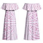Pink New Zealand Puhoro Maori Tattoo Couples Matching Off Shoulder Maxi Dress and Long Sleeve Button Shirt LT14