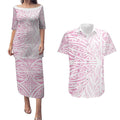 Pink New Zealand Puhoro Maori Tattoo Couples Matching Puletasi and Hawaiian Shirt