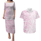 Pink New Zealand Puhoro Maori Tattoo Couples Matching Puletasi and Hawaiian Shirt
