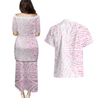 Pink New Zealand Puhoro Maori Tattoo Couples Matching Puletasi and Hawaiian Shirt