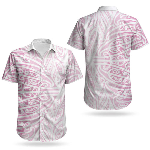 Pink New Zealand Puhoro Maori Tattoo Couples Matching Puletasi and Hawaiian Shirt