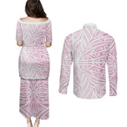 Pink New Zealand Puhoro Maori Tattoo Couples Matching Puletasi and Long Sleeve Button Shirt