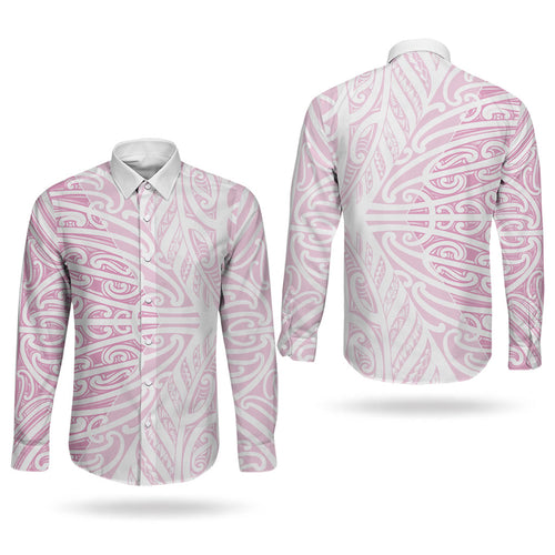 Pink New Zealand Puhoro Maori Tattoo Couples Matching Short Sleeve Bodycon Dress and Long Sleeve Button Shirt