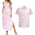 Pink New Zealand Puhoro Maori Tattoo Couples Matching Summer Maxi Dress and Hawaiian Shirt