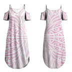 Pink New Zealand Puhoro Maori Tattoo Couples Matching Summer Maxi Dress and Long Sleeve Button Shirt LT14