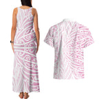 Pink New Zealand Puhoro Maori Tattoo Couples Matching Tank Maxi Dress and Hawaiian Shirt