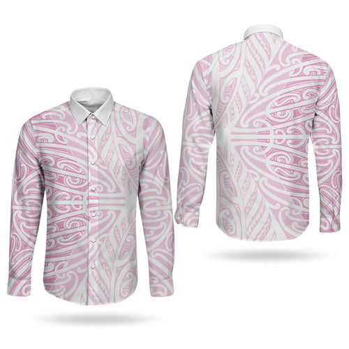Pink New Zealand Puhoro Maori Tattoo Couples Matching Tank Maxi Dress and Long Sleeve Button Shirt
