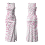 Pink New Zealand Puhoro Maori Tattoo Couples Matching Tank Maxi Dress and Long Sleeve Button Shirt LT14