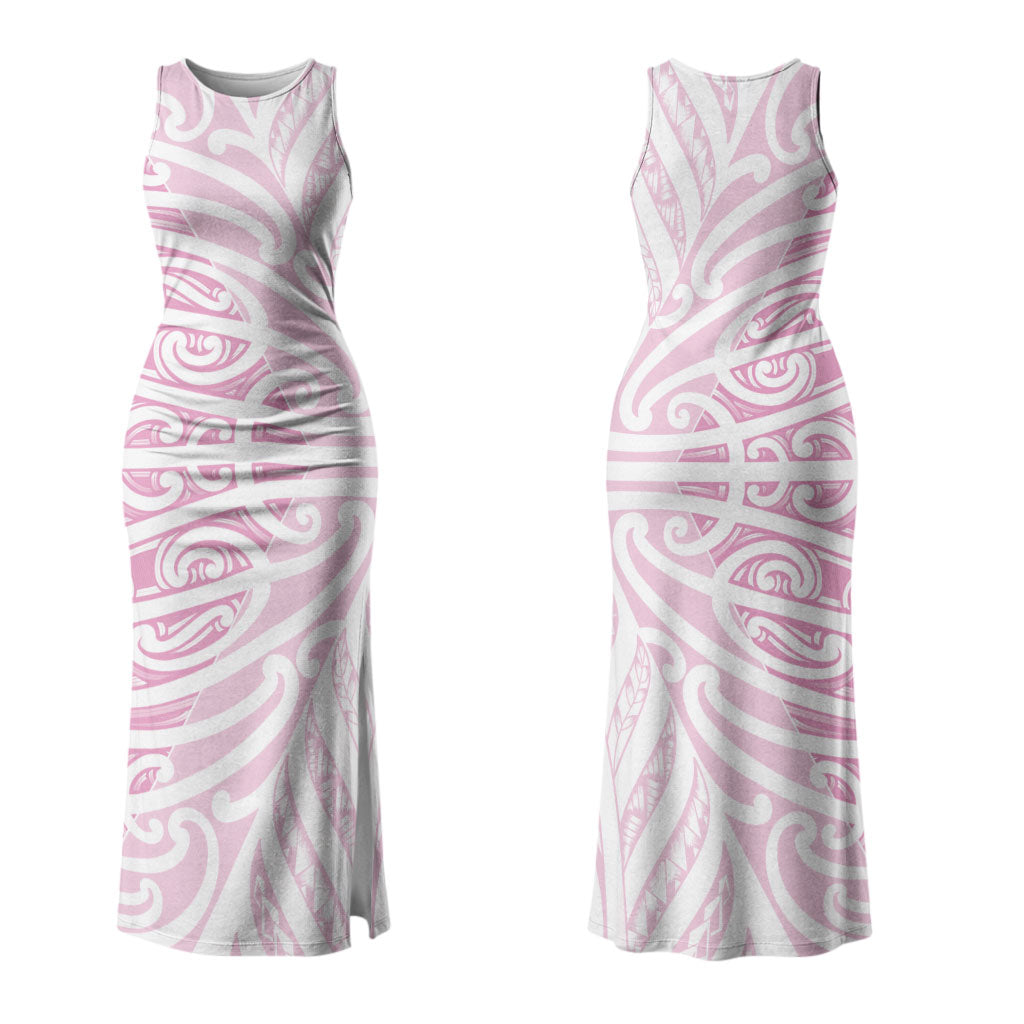 Pink New Zealand Puhoro Maori Tattoo Couples Matching Tank Maxi Dress and Long Sleeve Button Shirt LT14