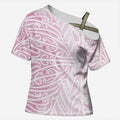 Pink New Zealand Puhoro Maori Tattoo Cross Shoulder Shirt