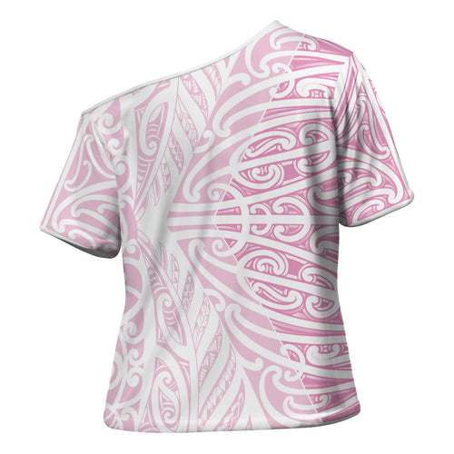 Pink New Zealand Puhoro Maori Tattoo Cross Shoulder Shirt