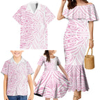 Pink New Zealand Puhoro Maori Tattoo Family Matching Mermaid Dress and Hawaiian Shirt