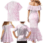Pink New Zealand Puhoro Maori Tattoo Family Matching Mermaid Dress and Hawaiian Shirt
