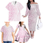 Pink New Zealand Puhoro Maori Tattoo Family Matching Off The Shoulder Long Sleeve Dress and Hawaiian Shirt