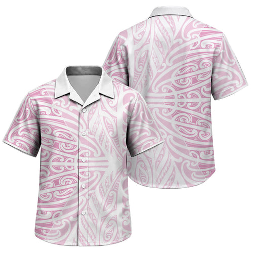 Pink New Zealand Puhoro Maori Tattoo Family Matching Off The Shoulder Long Sleeve Dress and Hawaiian Shirt