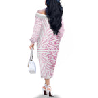 Pink New Zealand Puhoro Maori Tattoo Family Matching Off The Shoulder Long Sleeve Dress and Hawaiian Shirt