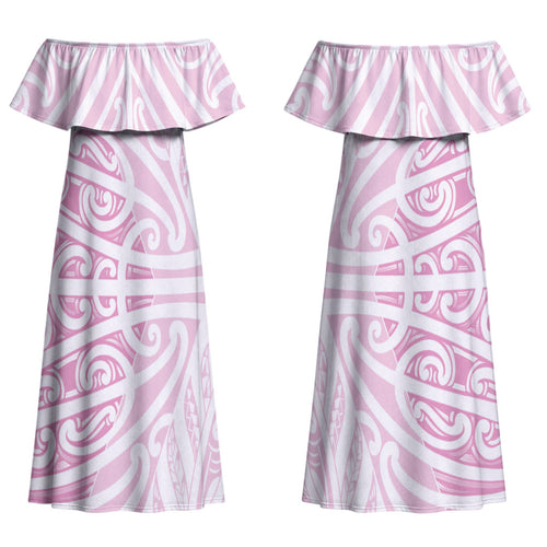Pink New Zealand Puhoro Maori Tattoo Family Matching Off Shoulder Maxi Dress and Hawaiian Shirt