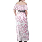 Pink New Zealand Puhoro Maori Tattoo Family Matching Off Shoulder Maxi Dress and Hawaiian Shirt