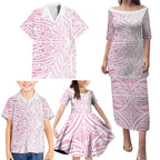 Pink New Zealand Puhoro Maori Tattoo Family Matching Puletasi and Hawaiian Shirt