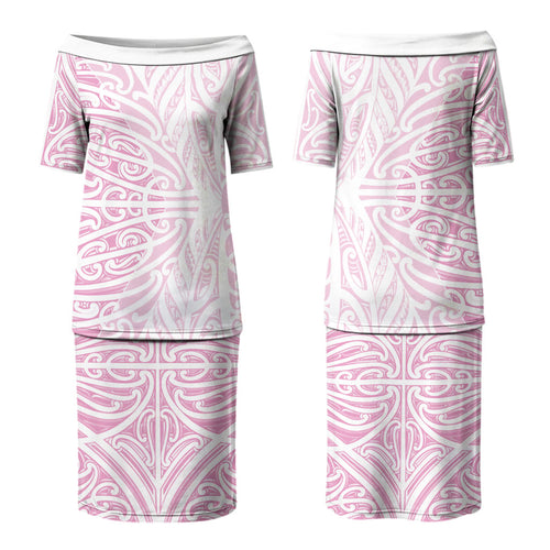 Pink New Zealand Puhoro Maori Tattoo Family Matching Puletasi and Hawaiian Shirt