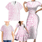Pink New Zealand Puhoro Maori Tattoo Family Matching Short Sleeve Bodycon Dress and Hawaiian Shirt
