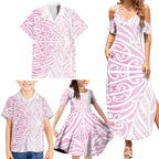Pink New Zealand Puhoro Maori Tattoo Family Matching Summer Maxi Dress and Hawaiian Shirt