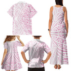 Pink New Zealand Puhoro Maori Tattoo Family Matching Tank Maxi Dress and Hawaiian Shirt