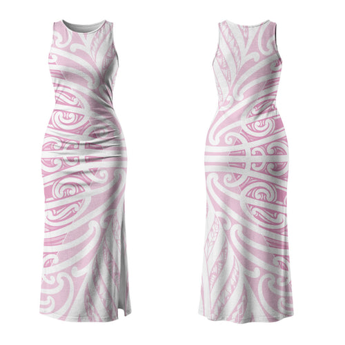Pink New Zealand Puhoro Maori Tattoo Family Matching Tank Maxi Dress and Hawaiian Shirt