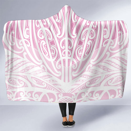 Pink New Zealand Puhoro Maori Tattoo Hooded Blanket