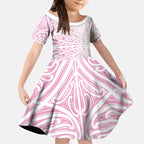 Pink New Zealand Puhoro Maori Tattoo Kid Short Sleeve Dress