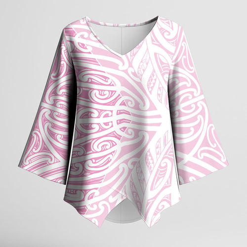 Pink New Zealand Puhoro Maori Tattoo Kimono Sleeve Blouse