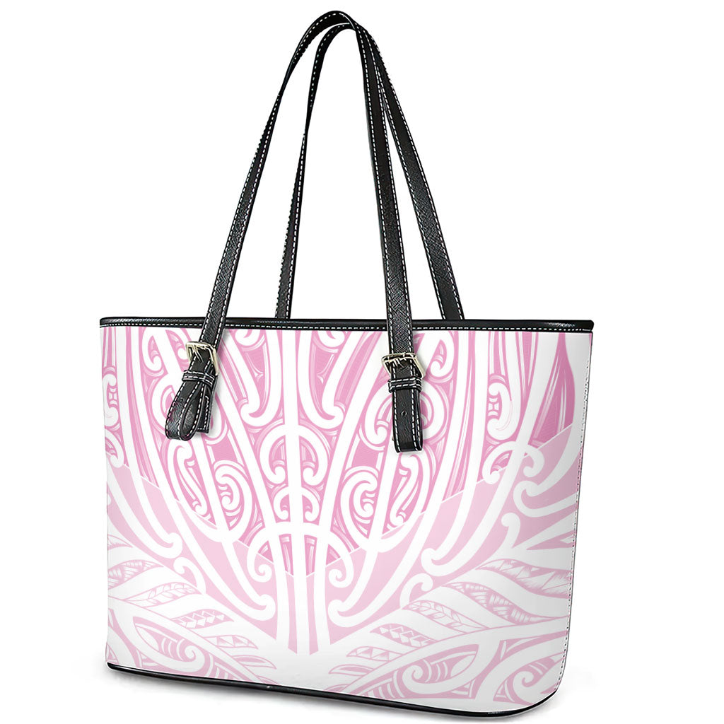 Pink New Zealand Puhoro Maori Tattoo Leather Tote Bag
