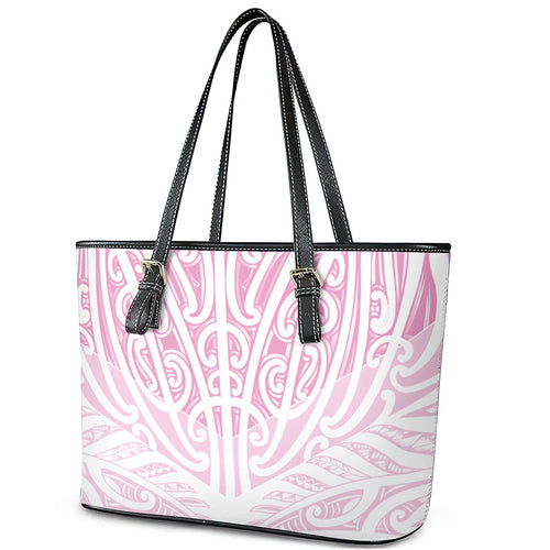 Pink New Zealand Puhoro Maori Tattoo Leather Tote Bag