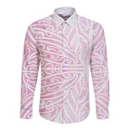 Pink New Zealand Puhoro Maori Tattoo Long Sleeve Button Shirt