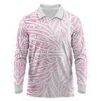 Pink New Zealand Puhoro Maori Tattoo Long Sleeve Polo Shirt