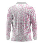 Pink New Zealand Puhoro Maori Tattoo Long Sleeve Polo Shirt