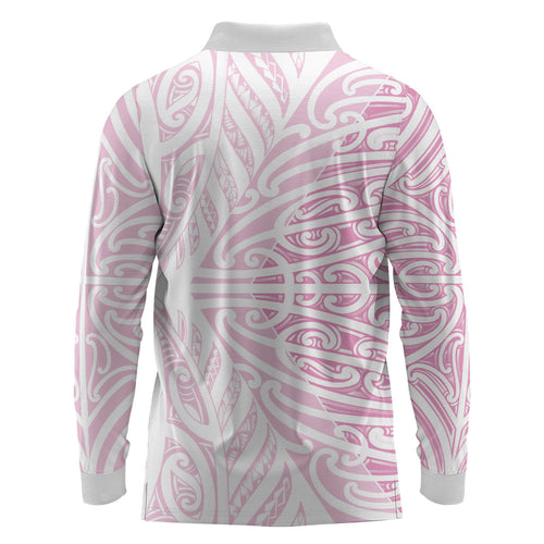 Pink New Zealand Puhoro Maori Tattoo Long Sleeve Polo Shirt