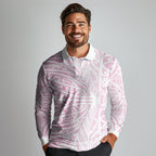 Pink New Zealand Puhoro Maori Tattoo Long Sleeve Polo Shirt